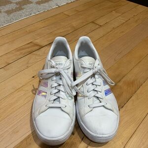 Adidas Women's White Sneakers with Iridescent Accents